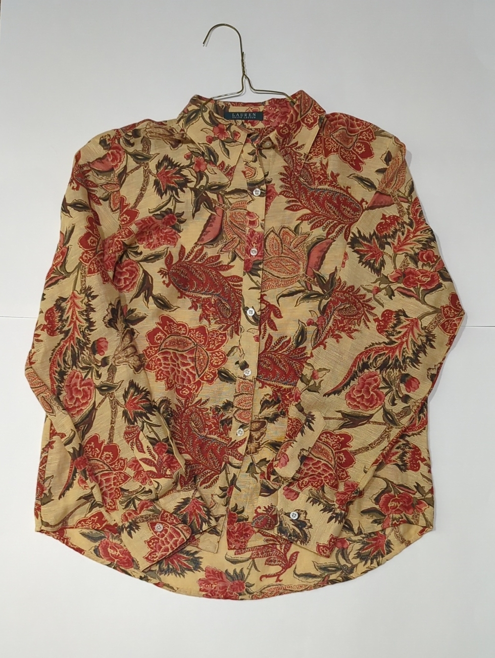 Lauren Ralph Lauren Silk Linen Floral Paisley Button-Down Shirt